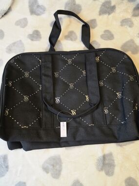 Victoria's Secret Black Travel Tote with Gold VS Monogram
